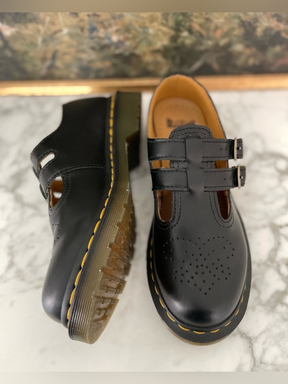 Dr. Martens Mary‎ Jane Black Leather Chunky Y2K Brogue  Size 7 - Picture 4 of 7